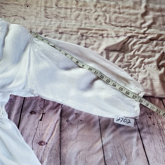 Aribella White Peasant Linen Midi Dress Bohemian Long Sleeves Front Button Mediu - Picture 10 of 10